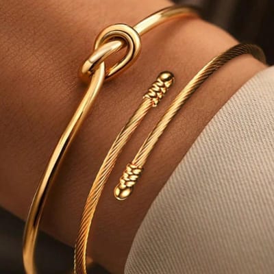 2pcs Bracelet Métal Géométrique Européen & Américain, Bracelet Manchette Mode Style Homme & Hip Hop or