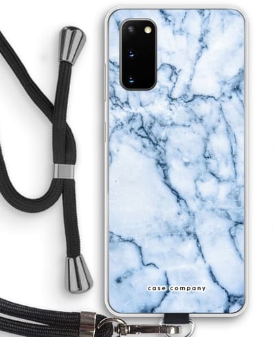 Case Company® - Hoesje met koord geschikt voor Samsung Galaxy S20 hoesje met Koord - Blauw marmer - Telefoonhoesje met Zwart Koord - Bescherming aan alle Kanten en Over de Schermrand