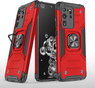Hoesje Geschikt Voor Samsung Galaxy S20 Ultra Hoesje - Heavy Duty Armor hoesje Rood - Galaxy S20 Ultra silicone TPU hybride hoesje Kickstand ringhouder met Magnetisch Auto Mount