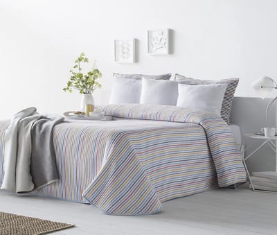 Lichte Jacquard Sprei met Strepenpatroon voor Tweepersoonsbed 150 cm - Blauw 250 x 270 cm