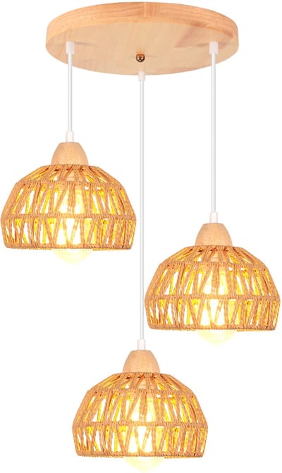 3 Lampen Hanglamp Geweven Boho Plafondlamp voor Slaapkamer Kroonluchter voor Woonkamer Keuken Hal