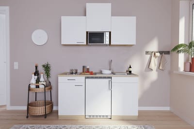 Goedkope keuken 150  cm - complete kleine keuken met apparatuur Luis - Eiken/Wit - keramische kookplaat  - koelkast        - magnetron - mini keuken - compacte keuken - keukenblok met apparatuur