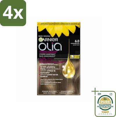 Garnier - Olia 6 - Haarkleuring - Donkerblond - Zonder Ammoniak - Intense Langhoudende Kleur - 100% Grijsdekking - Voordeelverpakking - 4 stuks - Haarkleur - Garnier Olia