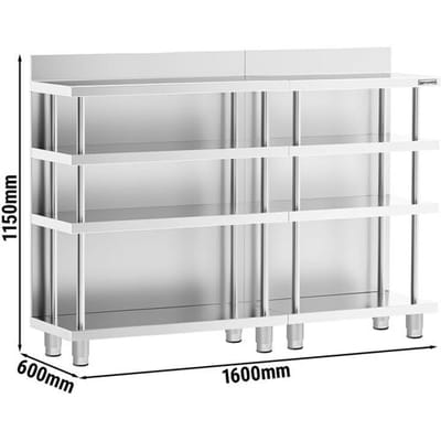 GGM Gastro Bar-Arbeitstisch - Edelstahl - 1600x600mm - mit 4 Ablagen