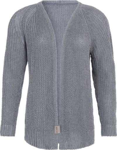 Knit Factory Daisy Kort Gebreid Dames Vest - Lente & zomer vest - Lichtgrijs damesvest reikend tot de heup - Dames cardigan gemaakt uit 80% Gerecycled katoen - Duurzaam & Milieuvriendelijk - Licht Grijs - 36/38