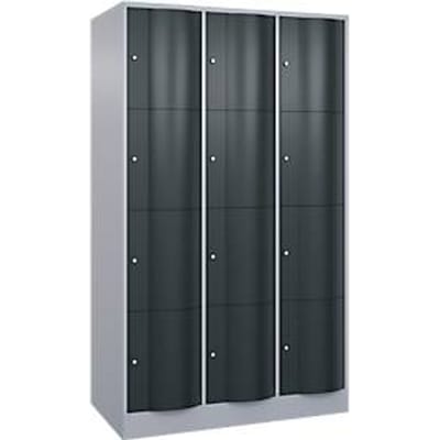 C+P Resisto lockerkast, 3 vakken, 12 vakken, B 1148 x D 640 x H 1950 mm, blank aluminium/antracietgrijs