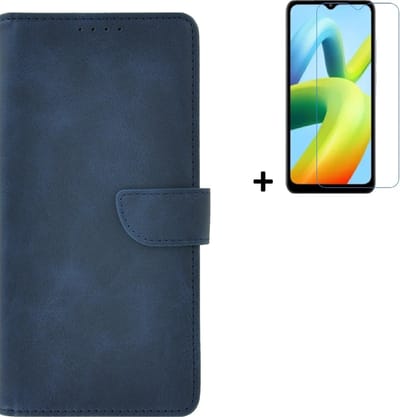 MoDo hoesje Geschikt voor Xiaomi Redmi A1/ Redmi A2 - Kunstleer Book Case - Blauw hoesje met screenprotector