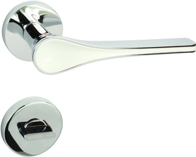 Domino® Deurkrukgarnituur POLARIS R M6 WHITE - Chroom/Wit - WC met Ronde Rozette - Deurbeslag van aluminium - Deurklink voor badkamer, kelderdeur en binnendeur