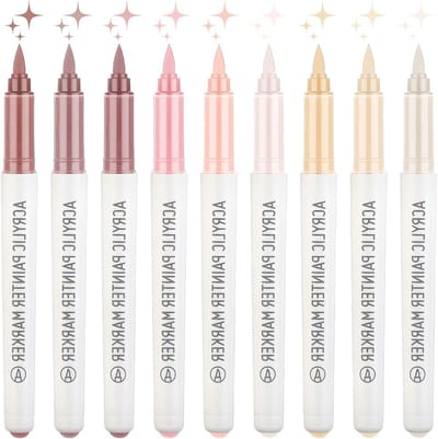 9 Stuks Acryl Markers in Vijf Kleuren - Watervast Professioneel Creatief Set voor Volwassenen en Kinderen, Perfect voor Schilderen, Tekenen en Handlettering