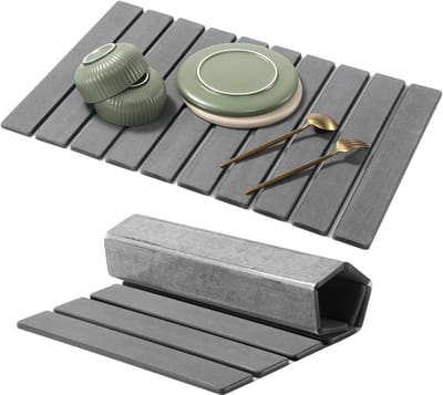 SnelShoppen - Diatomaceous Earth Dish Draining Mat 60x40 cm - Sneldrogend, Vouwbaar, Donkergrijs - Voor Keuken Gebruik, Afwasmat, Waterabsorberend, Ke