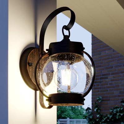 Lindby - Wandlamp buiten - 1licht - Aluminium, bubbelglas - H: 26 cm - E27 - roestbruin, helder