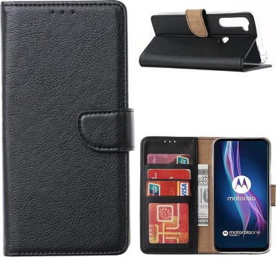 Bookcase Geschikt voor: Motorola Moto One Fusion Plus - Zwart - portemonnee hoesje