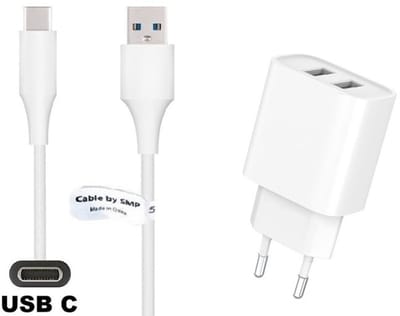 OneOne 2.4A lader met 2 poorten + 0,25m sterke USB C kabel. Oplader adapter past op Oppo A74 5G, A92, A92s, A93, A93 5G, Reno1/ 2 / 3 / 4 / 5 / 6 / 7 / 8 / 9 (Pro, Lite, Z, Plus, Z, K, F, Ace, 10x Zoom)