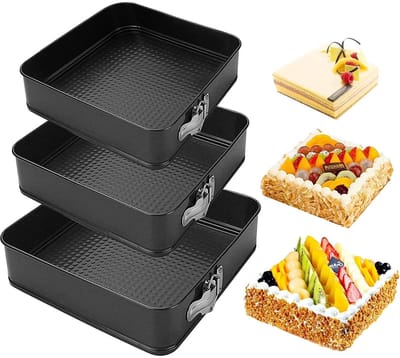 Dailygoody - Quadrate Springvorm - Veelzijdig Bakgereedschap - Zilver - Anti-aanbaklaag - Verwijderbare Bodem - Voor Cheesecake en Pizza