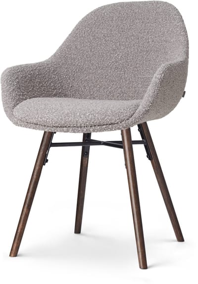 Nolon Nena-Mae Eetkamerstoel Bouclé Taupe - met Armleuningen - Stof - Houten Poten - Walnoot - Design - Scandinavisch - Comfortabel