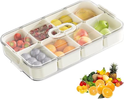 Snackschaal met deksel - 8 vakken - lekvrij - kruidenbewaarcontainer - serveerschaal voor snoep en fruit