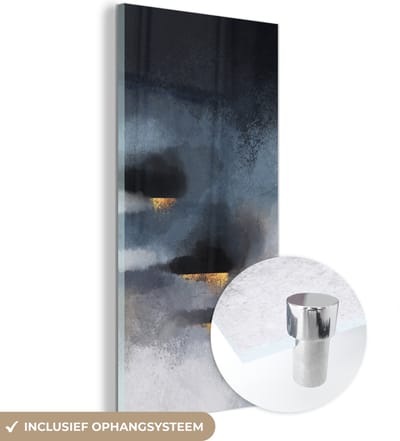 MuchoWow® Glasschilderij 60x120 cm - Schilderij acrylglas - Wolken - Gold - Abstract - Foto op glas - Schilderijen