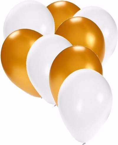 Ballonnen in het wit en goud - 30x stuks - 27 cm - gouden / witte versiering - feestartikelen