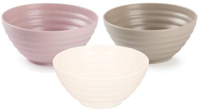 Plasticforte onbreekbaar servies kommetjes - schaaltjes - 12x stuks - roze/wit/taupe - kunststof - 14 x 6.5 cm - Camping - Keuken