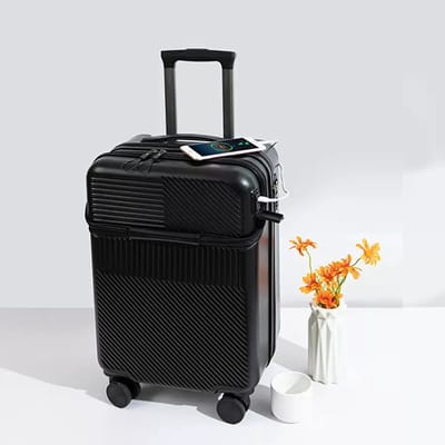 Handbagage - Koffer - Reiskoffer - Koffers - Handig voorvak - Met USB-aansluiting - 4 wielen - 20 inch - Zwart