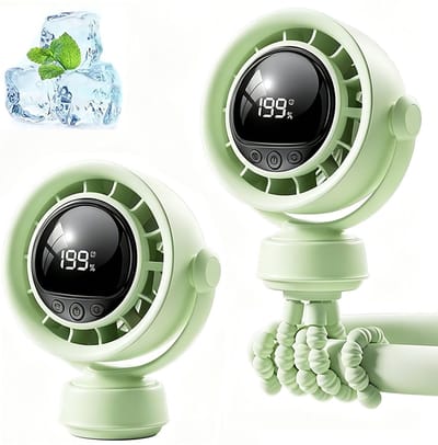 Handventilator met Octopus - Draagbare Ventilator Oplaadbaar - 2000mAh - 199 Standen - Kinderwagen Mini Fan - Hand Tafelventilator Draadloos - Octopus ventilator - Festival ventilator - Voor Buggy en Kinderwagen - Digitaal scherm - Groen
