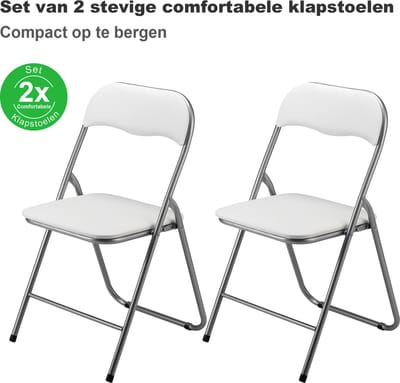 Bardi Set van 2 Klapstoelen – Comfortabel & Lichtgewicht – 100 kg Draagkracht – Opvouwbare Stoelen voor Binnen & Buiten – Ruimtebesparend & Onderhoudsvriendelijk – 43 x 38 x 87 cm - WIT