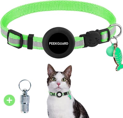PEEKGUARD® Halsband voor katten - Kattenhalsband met GPS-Houder - Kattenbandje Reflecterend en Comfortabel - Veiligheidssluiting en Waterbestendig - Halsband Incl. Adreskoker - Zomer Groen