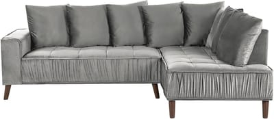 GRENA - Hoekbank 3-zits - Lichtgrijs - Linkerzijde - 231 cm - Fluweel
