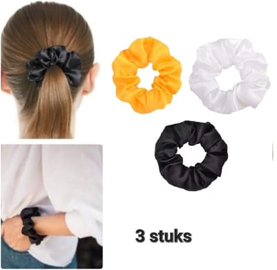 Dames Haar scrunchie Satijn 3 stuks- elastische elastiek- Zwart, Goudgeel, Taupe - haarband | Trendy haar scrunchie | Dames haar Accessoires| Cadeau voor meisjes