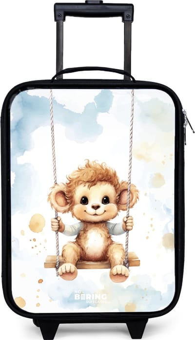 NoBoringSuitcases.com® - Kinderkoffer jongen - Kindertrolley meisje - Schommelend aapje van waterverf - Koffer kind lichtgewicht - Reiskoffer trolley voor kinderen - Koffertje met lichtgevende wieltjes - Rolkoffer zwart
