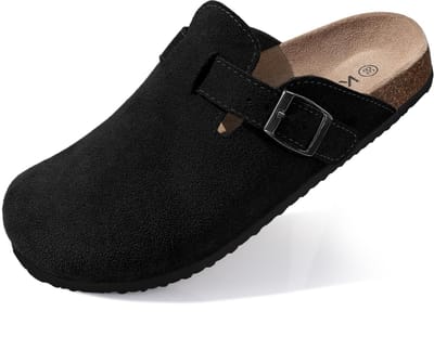 Homaxy - Unisex Clogs - Koe suède- Houten clogs – zwart - 37 - Geschikt voor een voetlengte van 23,2 cm