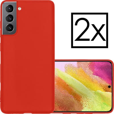 Hoesje - 2 Stuks - Geschikt voor Samsung Galaxy S21 FE - Sterk & Shockproof - Case Siliconen - Back Cover - Telefoon Hoes - Rood
