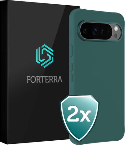 Hoesje 2 Stuks - Geschikt voor Google Pixel 9 Pro - Sterk & Shockproof - Back Cover - Case Siliconen - Telefoon Hoes - Donkergroen