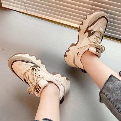 Lente Papa Schoenen Dames Nieuwe Voeten, Klein en Veelzijdig Ademend Mesh Dikke Zool Hoogteverhogende Kleine Sportschoenen 40 donkerbruine kleur