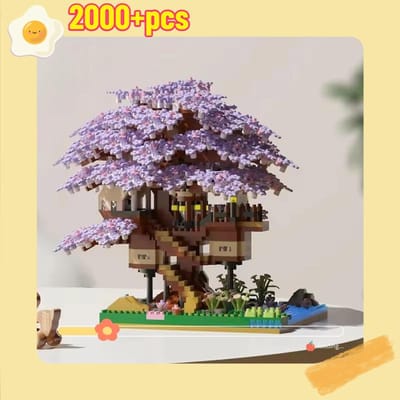 Maisonnette romantique rose en fleurs de cerisier, mini blocs de construction à monter soi-même, jouet de construction violet pour enfants et filles, cadeau de Noël