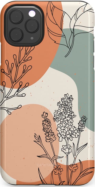 Casetastic hoesje geschikt voor Apple iPhone 11 Pro Max - Dubbellaagse bescherming - Lijnenspel Natuur - Fashion Case - Zand Saliegroen Terracotta