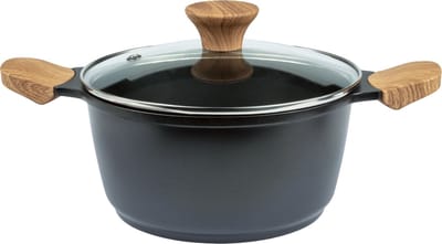 Ernesto Gegoten Aluminium Pan - Geschikt voor alle soorten warmtebronnen incl. inductie - Afmeting pan: Ø 20 cm - Voor gezondheidsbewust, vetarm bakken - Praktische literschaal aan de binnenkant - Glazen deksel met stoomuitlaat