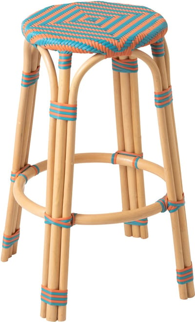 J-Line kruk Geo - polyresin/rotan - oranje/turquoise - 2 stuks
