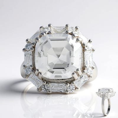 Cavill - Zilveren Ring 925 Sterling Zilver - 9,245 ct Witte Topaas - Asscher, Baguette & Rond slijpsel - Elegante Prong Zetting - Sieraad