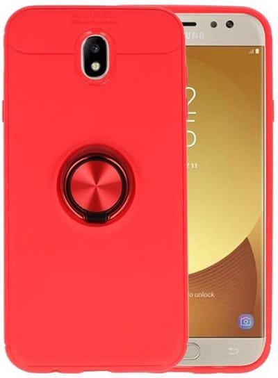 Softcase Telefoonhoesje - Geschikt voor Samsung Galaxy J7 2017 Hoesje met Ring Houder Rood