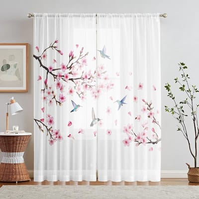2 Stuks HD Digitaal Amerikaans Kleine Gele Bloemenprint Gordijnen Woondecoratie Stijl Decoreren Woonkamer Slaapkamer Ringen W52H63inchW132H160cm white
