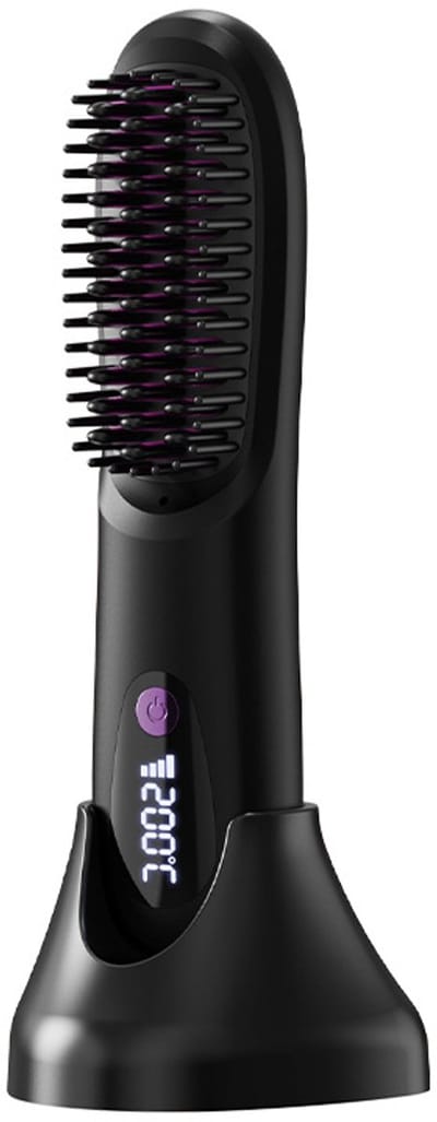Draadloze ronde stylingsborstel voor kort haar | 3 temperatuurstanden, ionenverzorging voor volume en glans-Zwart