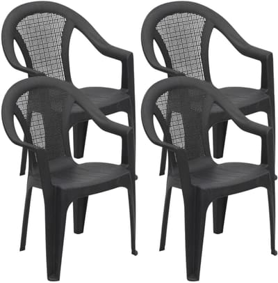 Gerimport tuinstoel Texel - 4x - antraciet - kunststof - 54 x 56 x 81 cm - bijzet stoelen
