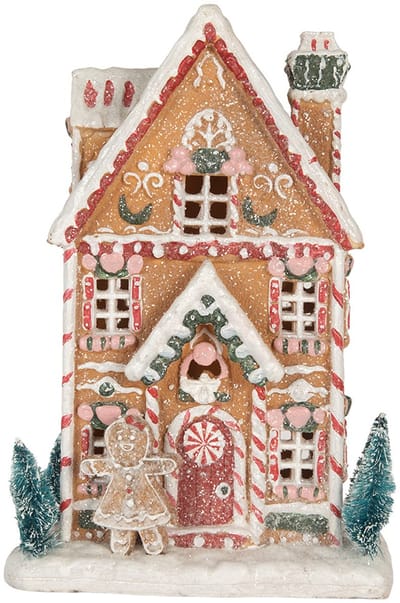 Clayre & Eef Gingerbread house met LED 17x12x25 cm Bruin Kunststof