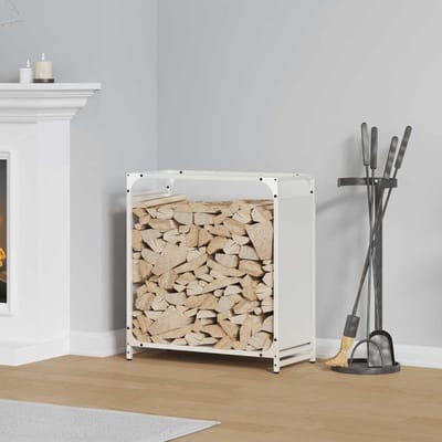 Houtrek - Houtopslag - Haardhout Opslaan - Koudgewalst Staal - 60x28x65 cm - Wit