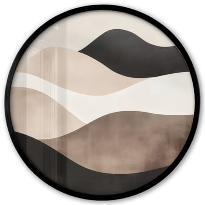 Poster in lijst Rond - Fotolijst 40x40 cm - Posters - Abstract - Landschap - Golven - Crèmekleur - Ronde posterlijst zwart - Decoratie - Wanddecoratie woonkamer - Muurdecoratie slaapkamer
