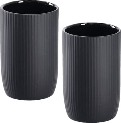 Zeller Tandenborstel beker/houder - 2x - keramiek - zwart - mat - rond - 8 x 12 cm