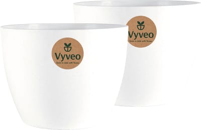 Vyveo - Bloempot Lunda - Set van 2 - 14x10 - Wit - Bloempot voor binnen en buiten - Lichtgewicht - Breukbestendig - Vorstbestendig - UV-bestendig