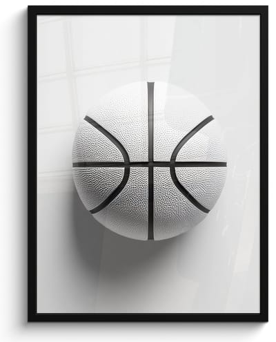 Poster in lijst - Fotolijst 50x70 cm - Posters - Basketbal - Wit - Schaduw - Lijnen - Posterlijst zwart - Decoratie - Wanddecoratie woonkamer - Muurdecoratie slaapkamer