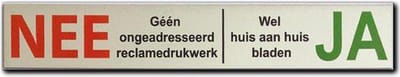 NEE JA Sticker Brievenbus - Brievenbussticker nee ja kleur aluminium bordje - LET OP 10 mm x 18 mm x 0,5 mm.